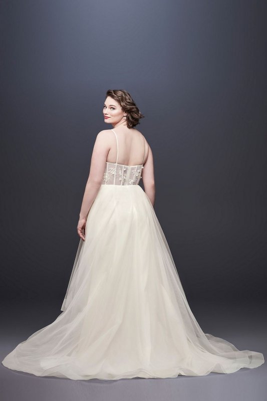 3D Floral Bodice Tulle Plus Size Wedding Dress 9WG3890