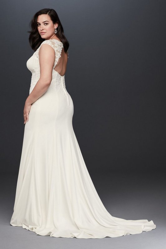Cap Sleeve Crepe Plus Size Sheath Wedding Dress Collection 9WG3939