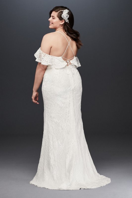 Ruffle Cold Shoulder Plus Size Wedding Dress 9WG3954