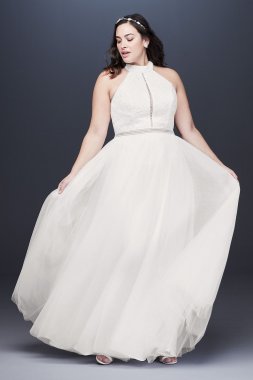 High Neck Illusion Tulle Plus Size Wedding Dress 9WG3960
