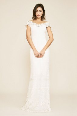 Joelle Mixed Lace Cap Sleeve Sheath Wedding Dress BBH17607LBR