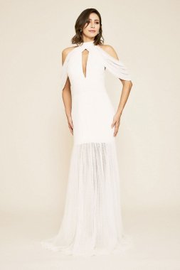 Cold Shoulder Crochet Lace Sheath Wedding Dress BGE19099LBR
