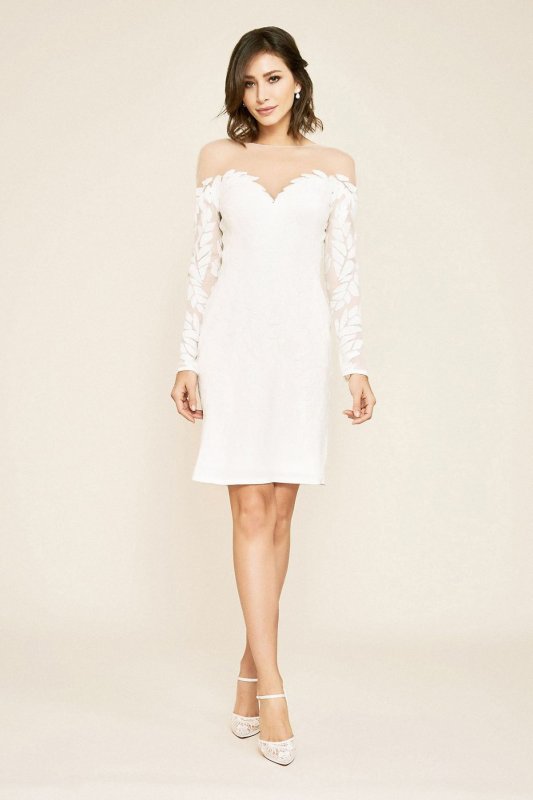 Short Sequin Lace Motif Long Sleeve Wedding Dress BJX19341MBR