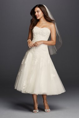 Tea Length Wedding Dress with Lace CWG743