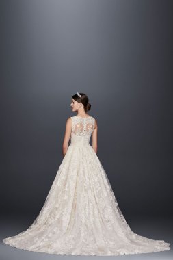 Beaded Lace Wedding Dress with Pleated Skirt CWG780