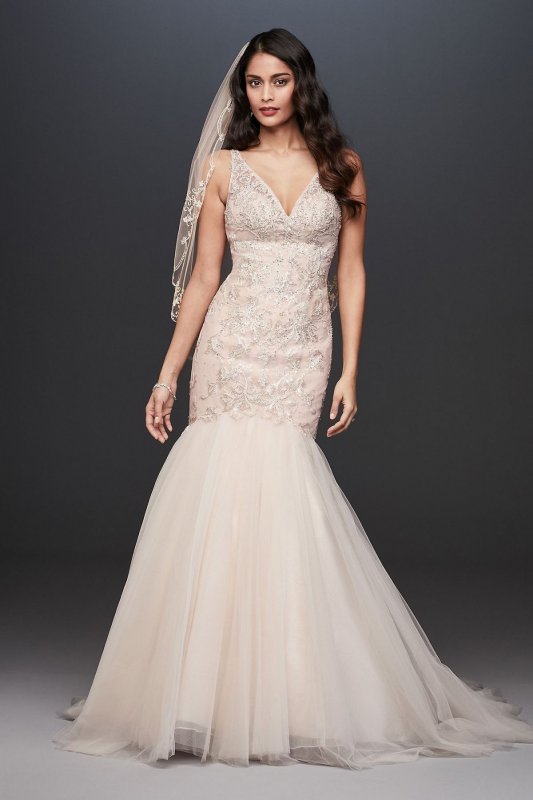 Mermaid Beaded Floral Lace Wedding Dress CWG832