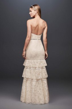 Tiered Lace Sheath Gown with Openwork Insets DS870026