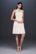 Tiered Lace Short Dress with Illusion High Neck DS870109
