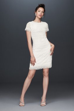 Illusion Short Sleeve Dress with Venice Lace Trim HP01K17