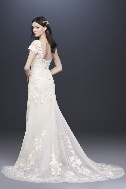 Embroidered Illusion Cap Sleeve Wedding Dress MS251199