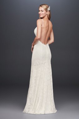 Soft Lace Sheath Wedding Dress with Low Back NTWG3827