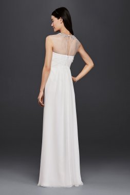 Sheath Wedding Dress with Beaded Illusion Neckline SDWG0437