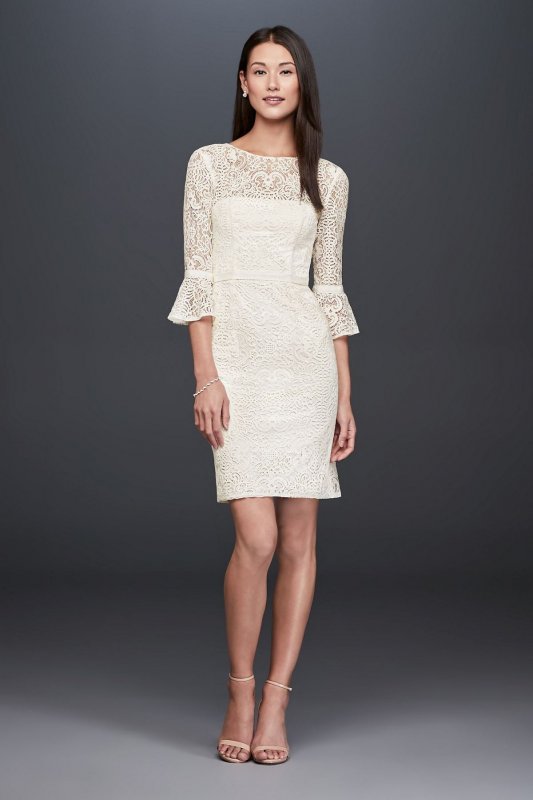 Short Illusion Lace Dress with 3/4 Bell Sleeves SDWG0618