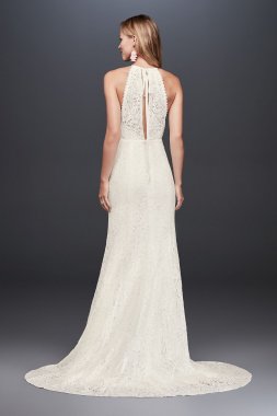 Illusion Lace Halter Sheath Wedding Dress WG3883