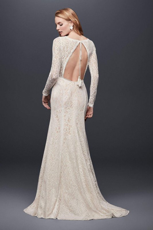 Allover Lace Long-Sleeve Sheath Wedding Dress WG3914