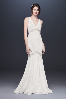 V-Neck Lace Illusion Mermaid Wedding Dress WG3950