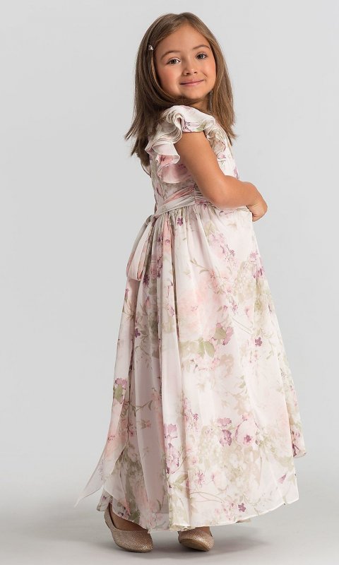 Girl Print Flutter-Sleeve Flower Girl Dress DG-FL4038-BG