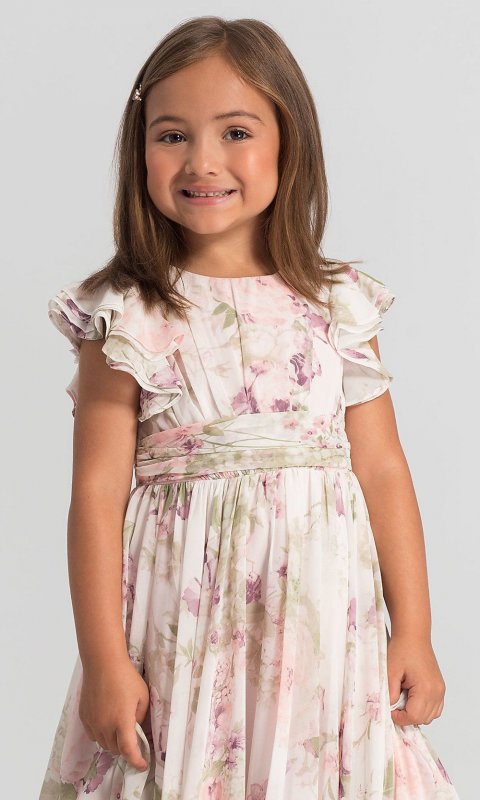 Girl Print Flutter-Sleeve Flower Girl Dress DG-FL4038-BG