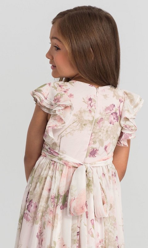 Girl Print Flutter-Sleeve Flower Girl Dress DG-FL4038-BG