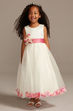 Tulle Skirt Flower Girl Dress with Colored Petals 705OUA