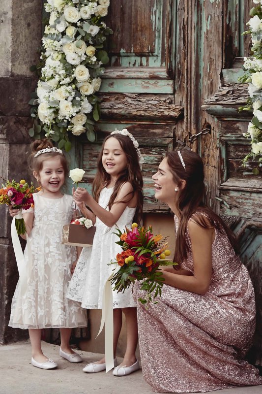 Cap Sleeve Embroidered Tea-Length Flower Girl Gown CR1394