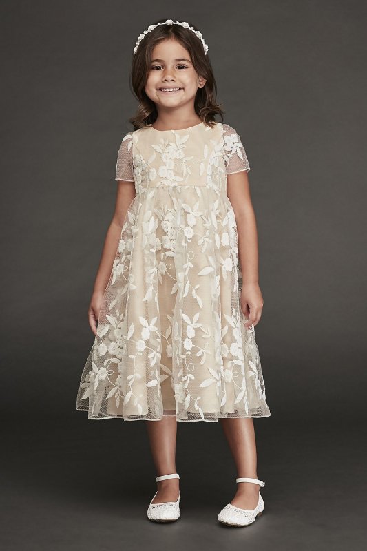 Cap Sleeve Embroidered Tea-Length Flower Girl Gown CR1394