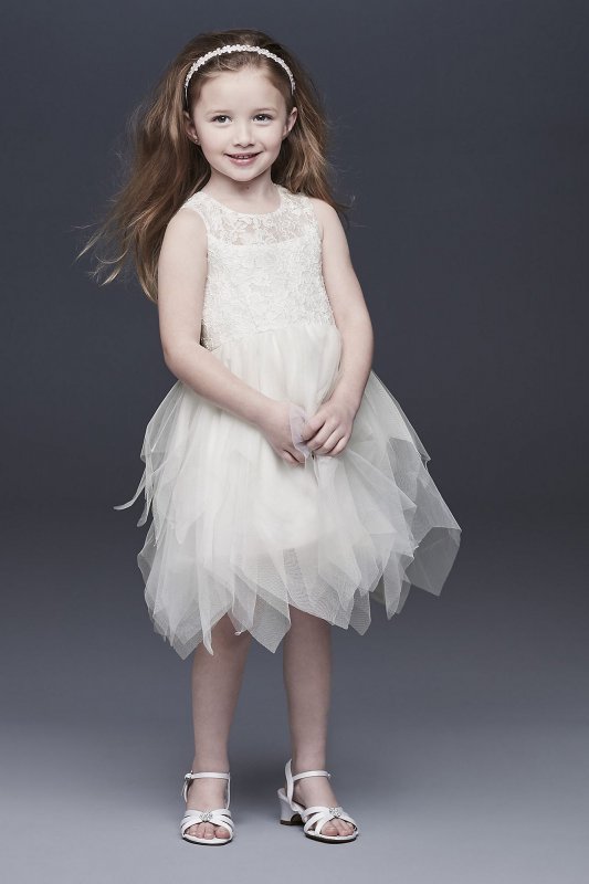 Handkerchief Hem Tulle and Lace Flower Girl Dress CR1396