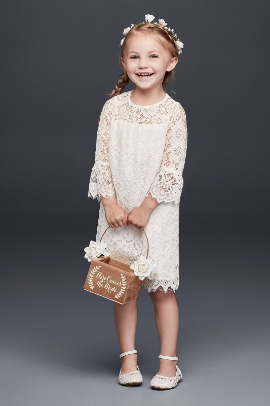 Short Lace Flower Girl Dress with Illusion Sleeves OP239