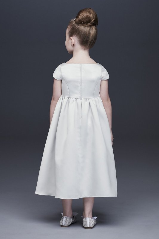 Satin A-Line Flower Girl Dress with Cap Sleeves OP256