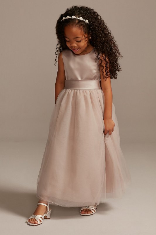 Sleeveless Satin Flower Girl Dress with Full Skirt S1038