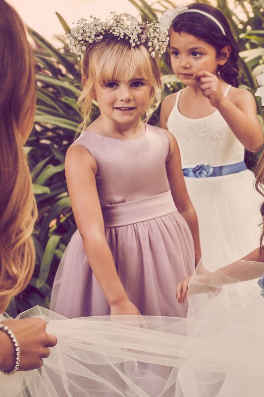 Sleeveless Satin Flower Girl Dress with Full Skirt S1038