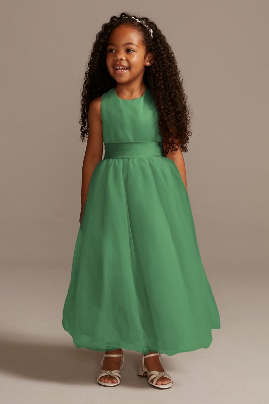 Sleeveless Satin Flower Girl Dress with Full Skirt S1038