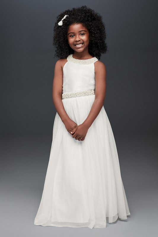 Maxi Mikado Flower Girl Ball Gown with Pearls SC319D02QL9K