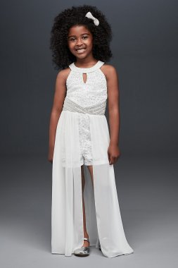 Lace Flower Girl Romper with Sheer Overskirt SC344D03H908