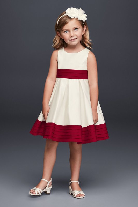 Satin Flower Girl Dress with Pleated Waist and Hem WG1372