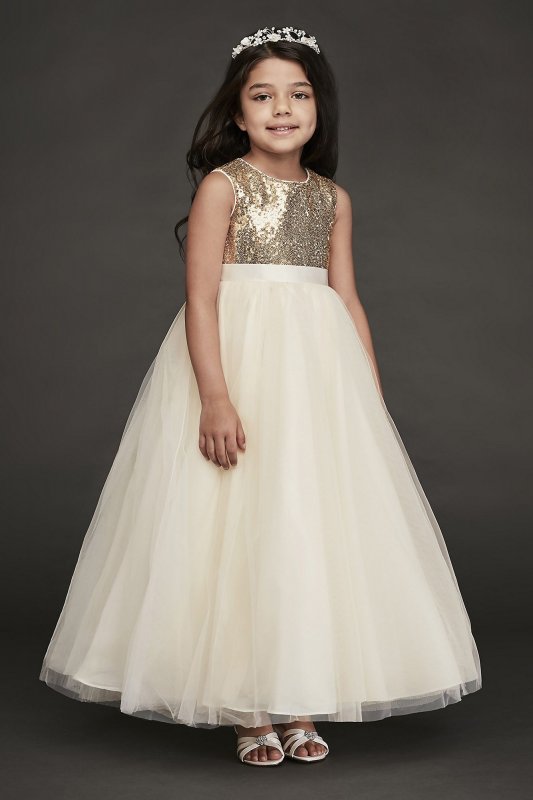 Heart Back Sequin and Tulle Flower Girl Gown WG1390