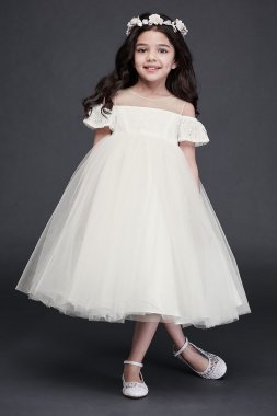 Off the Shoulder Lace and Tulle Flower Girl Dress WG1405