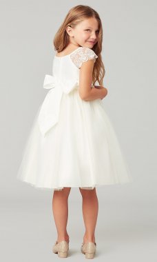 Off White Short Cap-Sleeve Flower Girl Dress SWK-SK621o