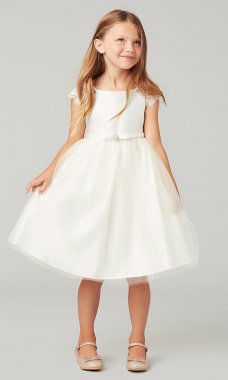 Off White Short Cap-Sleeve Flower Girl Dress SWK-SK621o