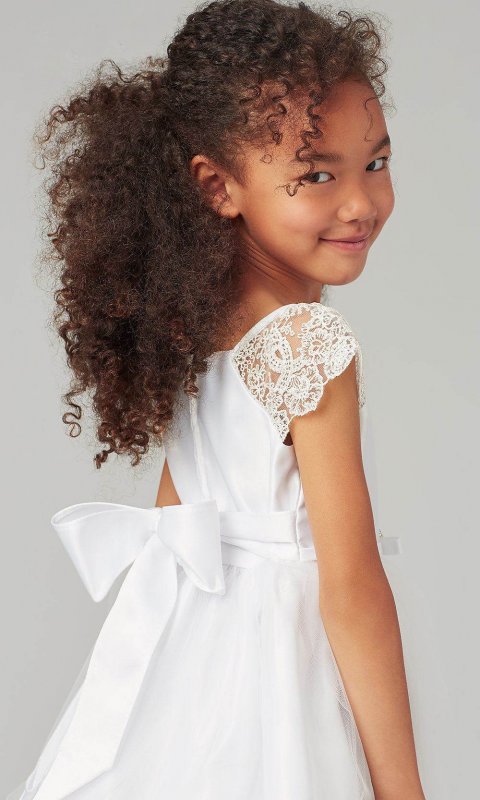 Cap-Sleeve Short White Flower Girl Dress SWK-SK621w