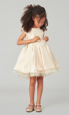Cap-Sleeve Short Flower-Girl Dress with Chiffon Bow SWK-SK711