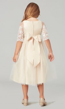 Tulle Short Half-Sleeve Flower-Girl Dress with Bow SWK-SK748