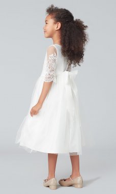 Off White Short Flower Girl Dress with Sleeves SWK-SK748w