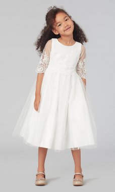 Off White Short Flower Girl Dress with Sleeves SWK-SK748w