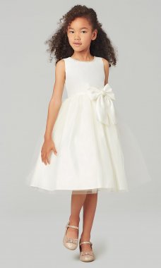 Short Ivory Sleeveless Flower Girl Dress with Bow SWK-SK781i
