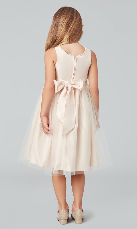 White Short Flower Girl Dress with Bow Accents SWK-SK781w