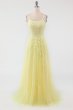 Yellow Spaghetti Straps Prom Dress E202283783