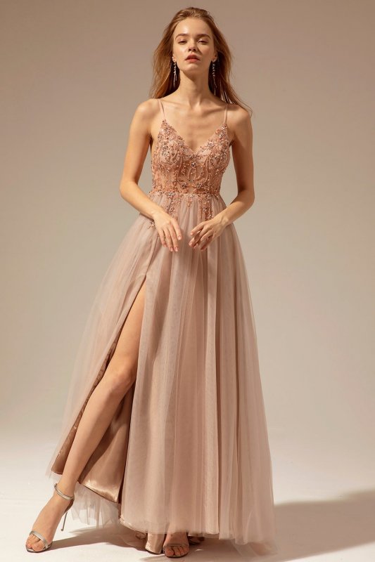 Spaghetti Straps Long Prom Dress With Slit E202283459