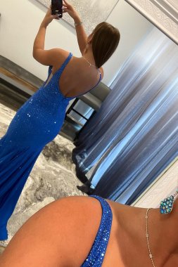 Mermaid Deep V Neck Royal Blue Long Prom Dress with Beading E202283455