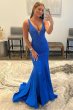 Mermaid Deep V Neck Royal Blue Long Prom Dress with Beading E202283455